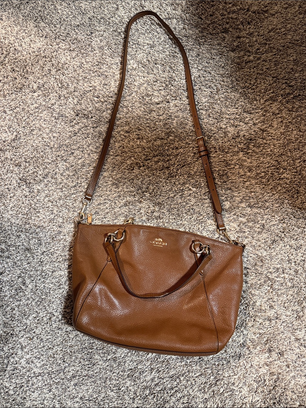 Coach Brown Pebbled Leather Shoulder Tote with Gold Accents